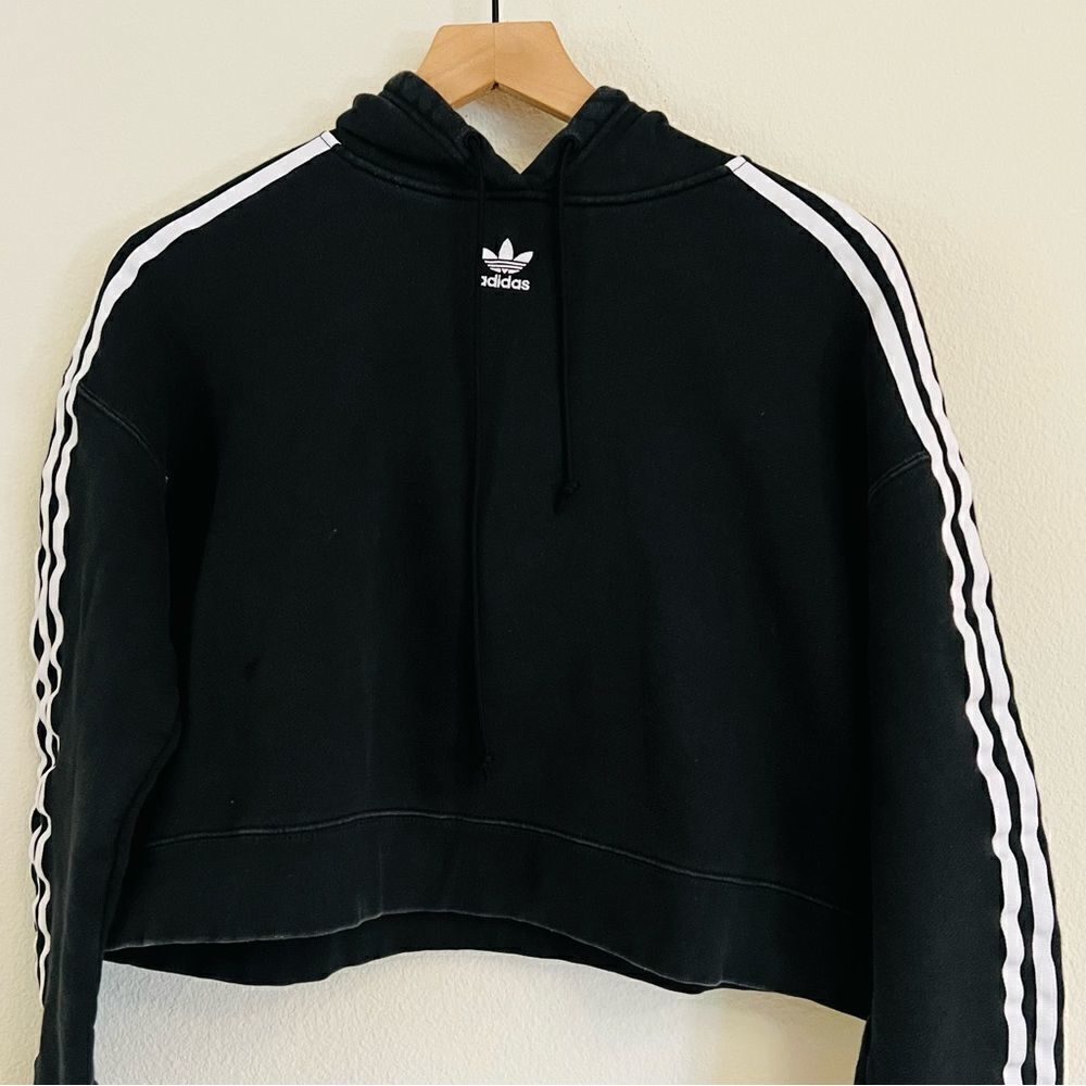 ADIDAS WOMEN'S Black Cropped Hoodie Size Small - Picture 3 of 5